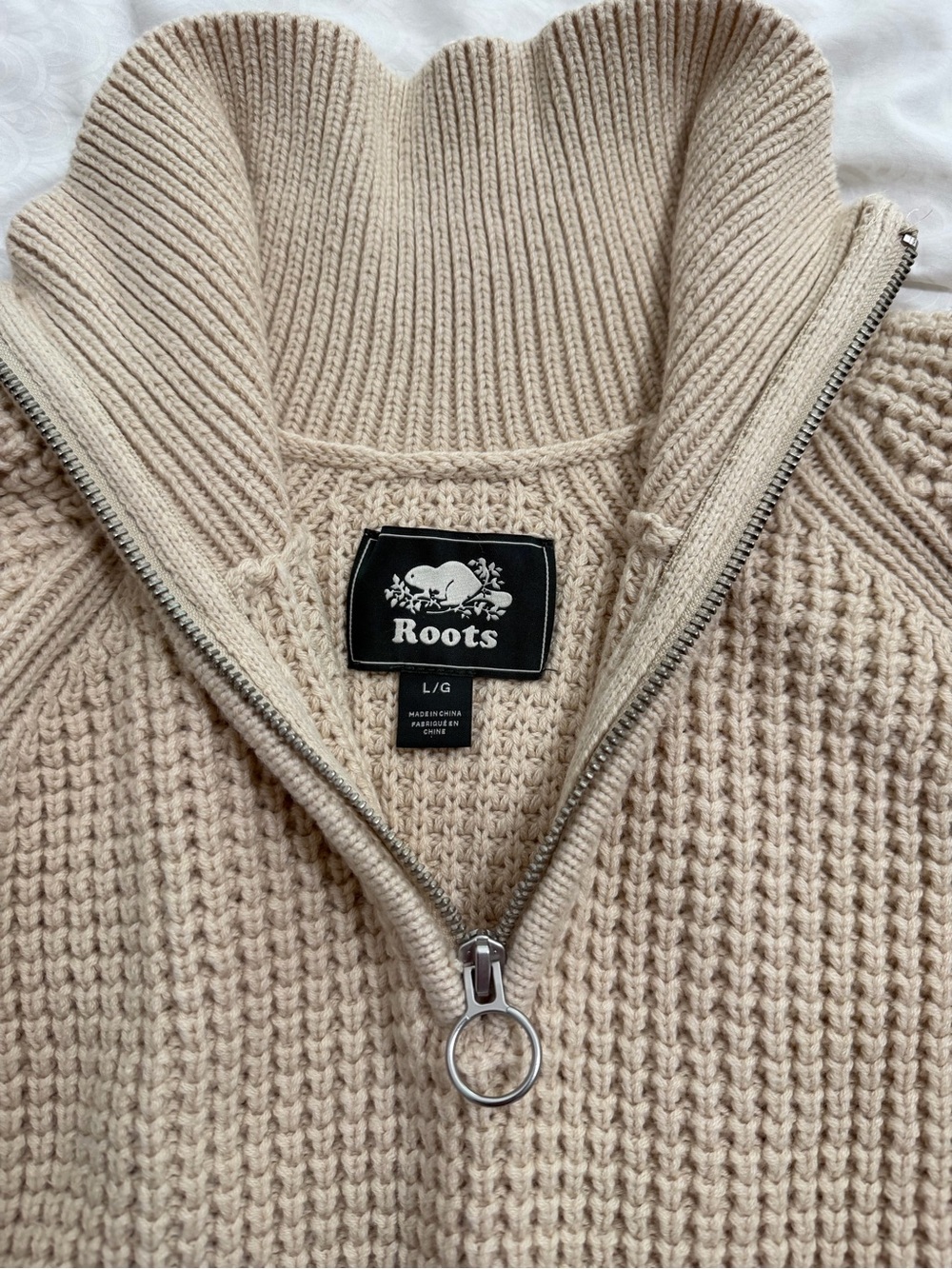 Roots Chunky Half-Zip Sweater in Cream